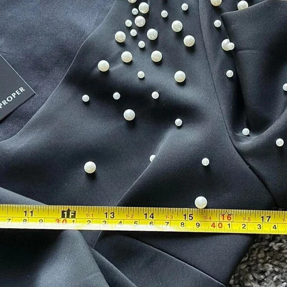 NWT Boston Proper Black Pearl Blouse & Headband Wmn 6 Embellished Romantic Paris - Picture 7 of 8